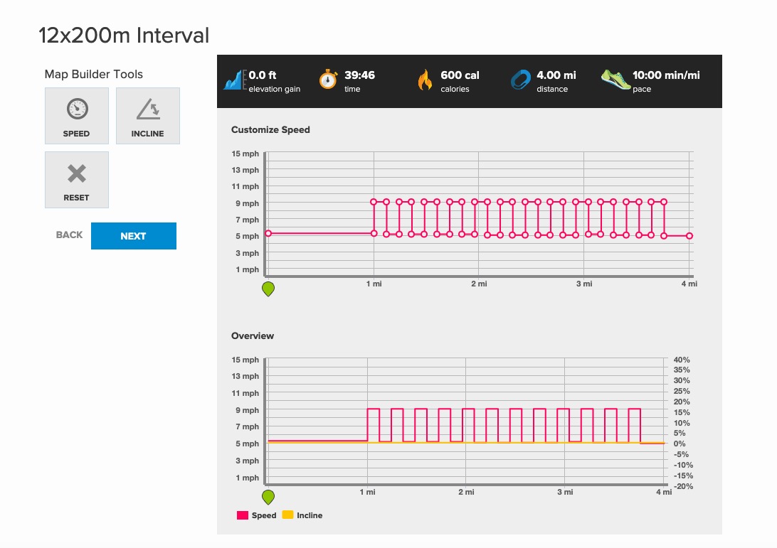 create interval session on treadmill