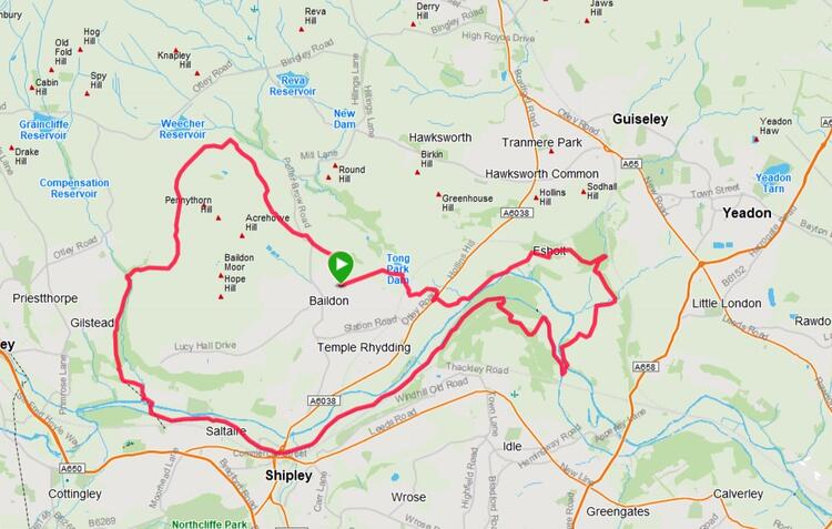 Baildon Boundary Way Half Marathon Course Map