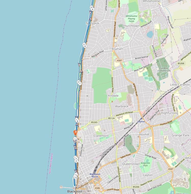 Blackpool Promenade 10 Miler Course Map