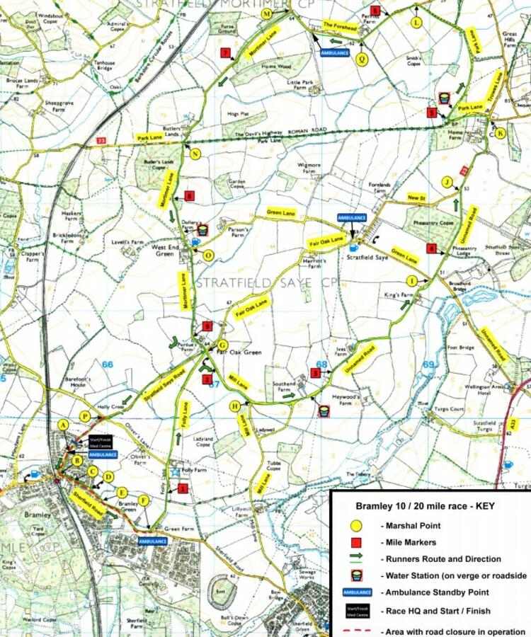 Bramley 20 Mile Race Route Map