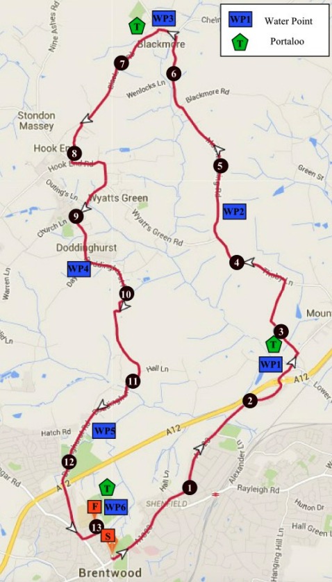 Brentwood Half Marathon Course Map