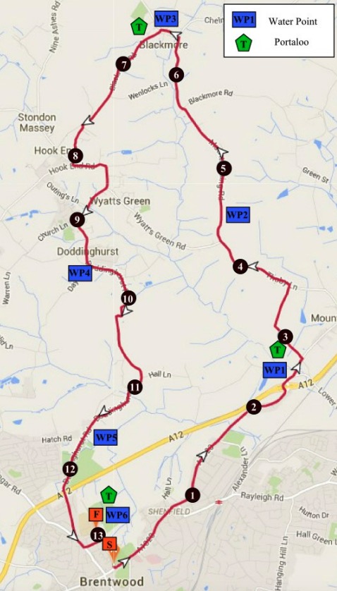 Brentwood Half Marathon Course Map 