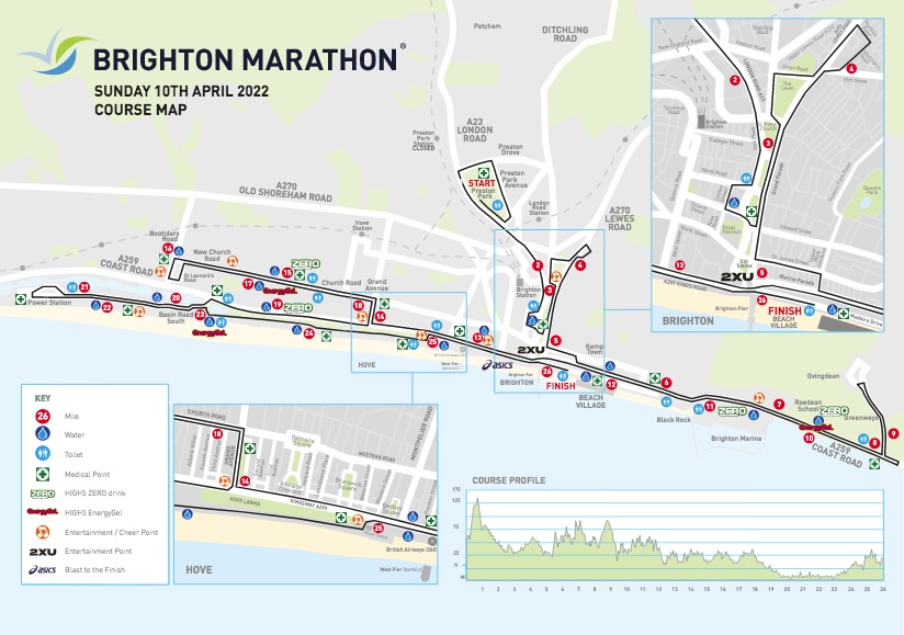 Brighton Marathon Race Route Map 
