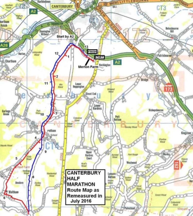 Canterbury Half Marathon Course Map