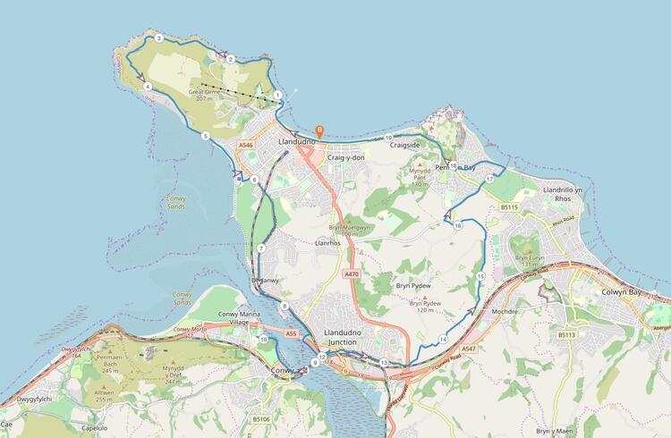 Conwy 20 Mile Race Route Map
