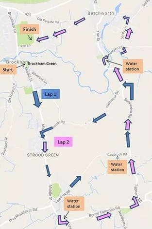 Dorking 10 mile race course map