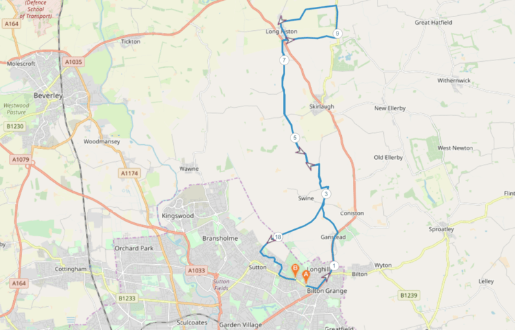 East Hull 20 Mile Race Map