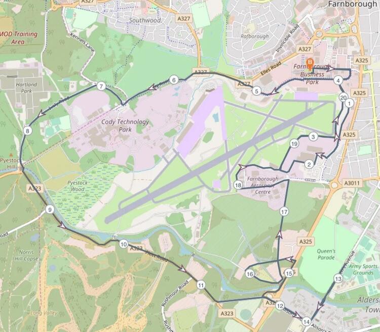 Farnborough Half Marathon Race Route Map