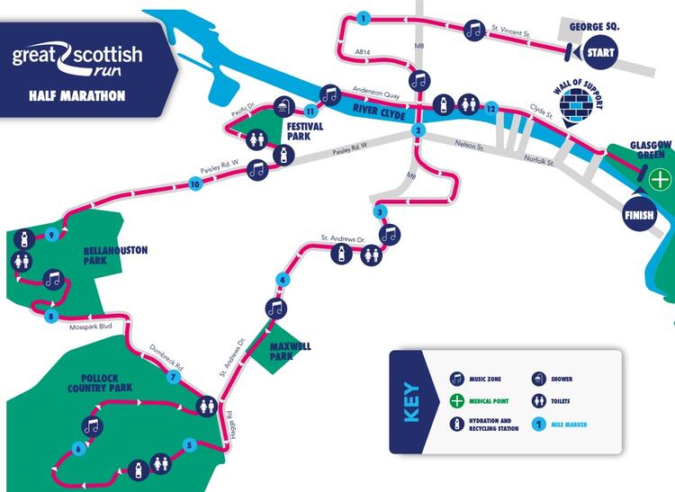 Great Scottish Run Half marathon course map