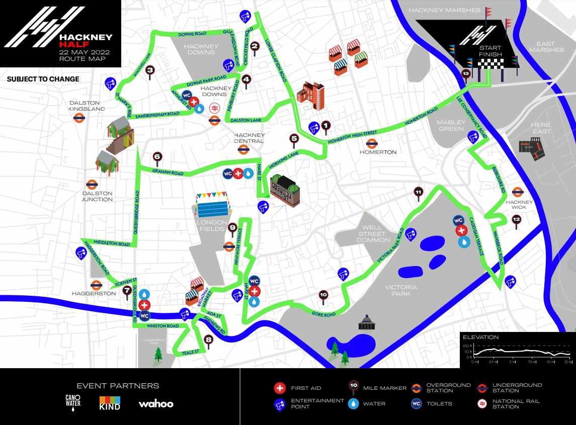 Hackney Half Marathon Race Course Map