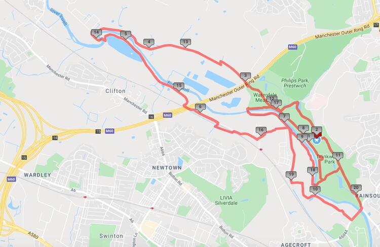 Irwell Valley 20 Miles Race Route Map