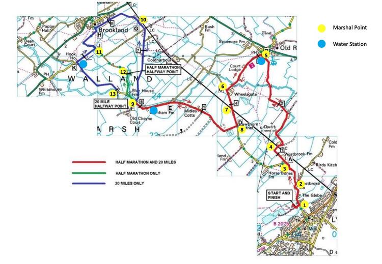 Lydd Half Marathon and 20 mile Race Route Maps