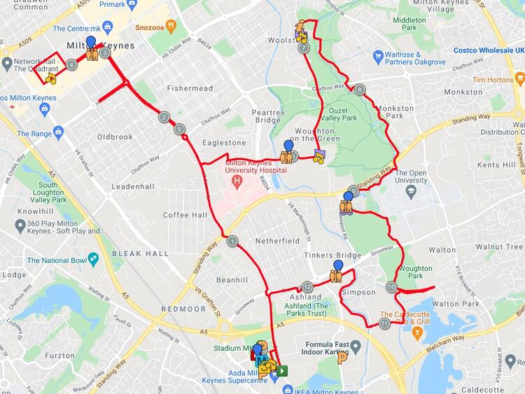 Milton Keynes Half Marathon Course Map 