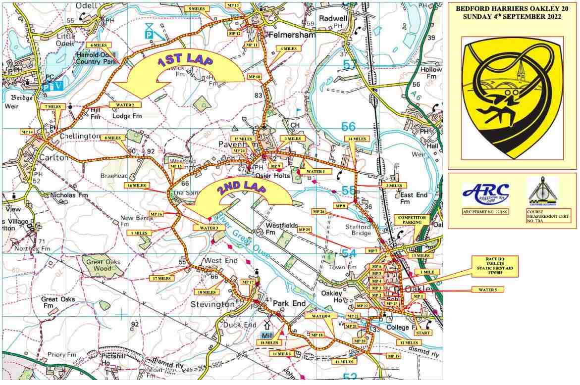 Oakley 20 mile Course Map