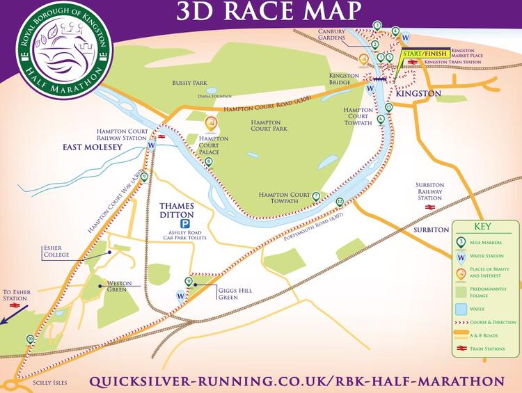 Royal Borough Kingston Half Marathon Route Map