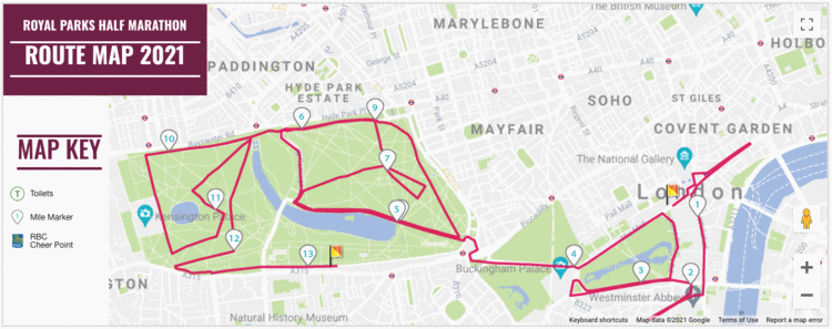 Royal Parks Half Marathon Course Map