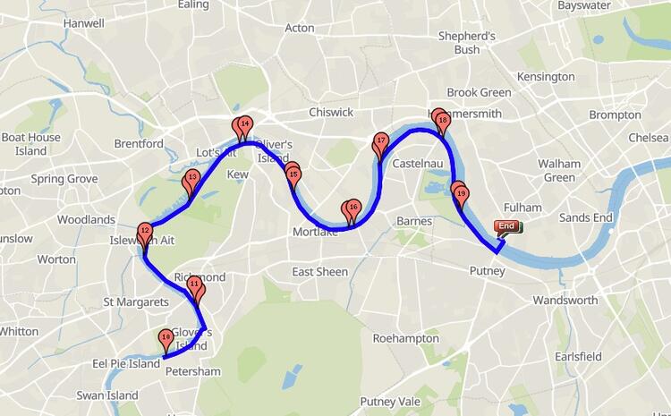 Thames Riverside 20 Mile Course Map