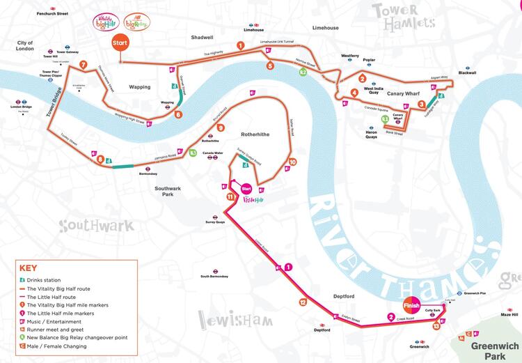 The Big Half London Race Route Map