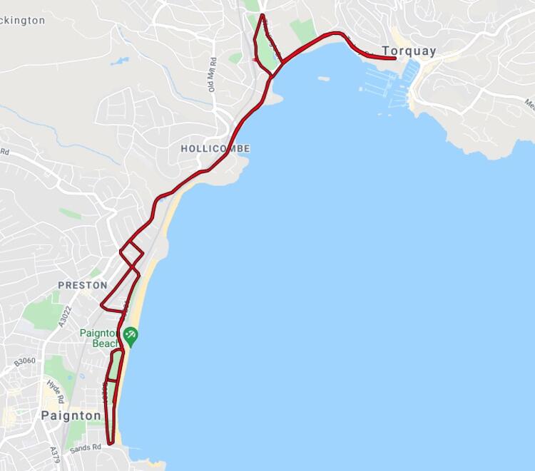 Torbay Half Marathon Course Route Map