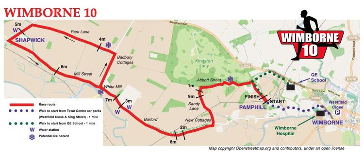 Wimborne 10 Mile Race Course Map