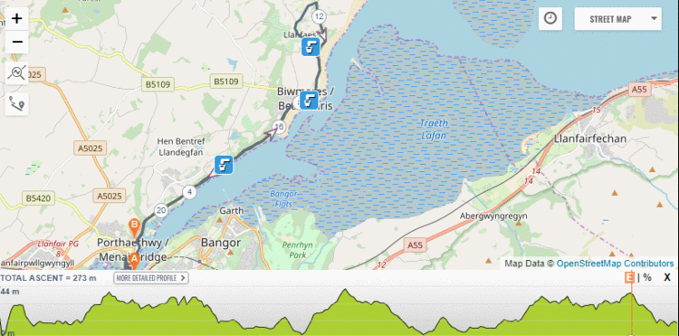 Anglesley Half Marathon Route and Elevation