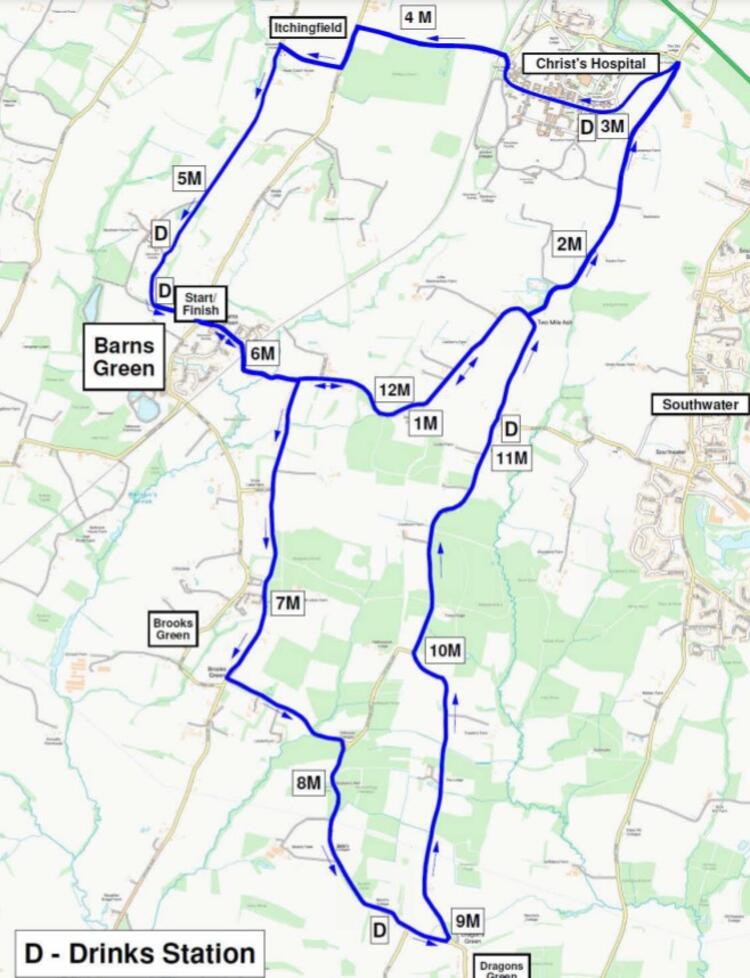 Barns Green Half Marathon Course Map