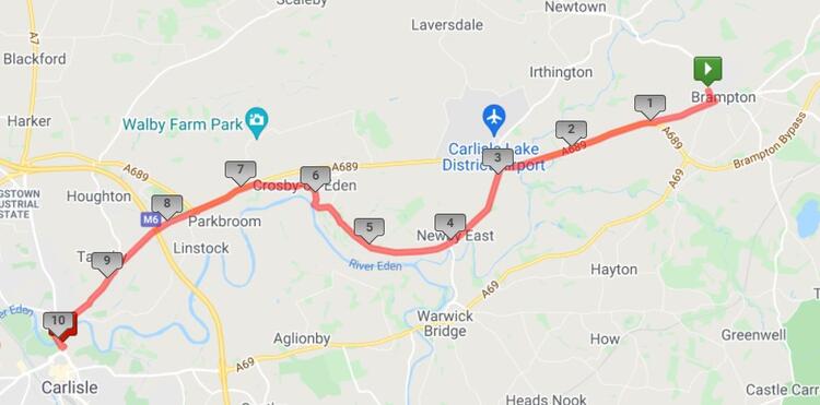 Brampton Carlisle 10 Mile Course Map