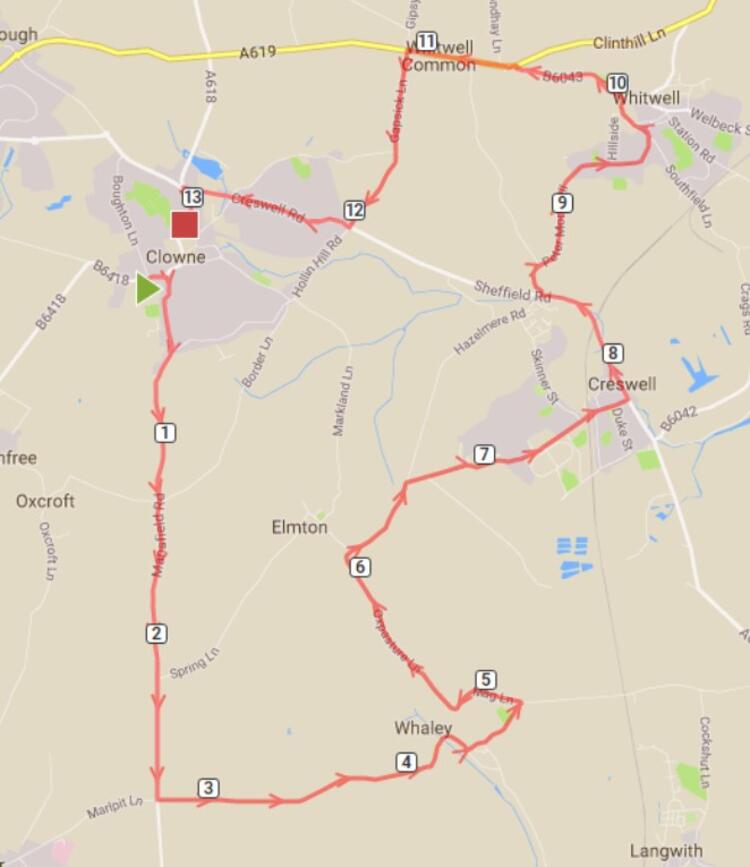 Clowne Half Marathon Route Map