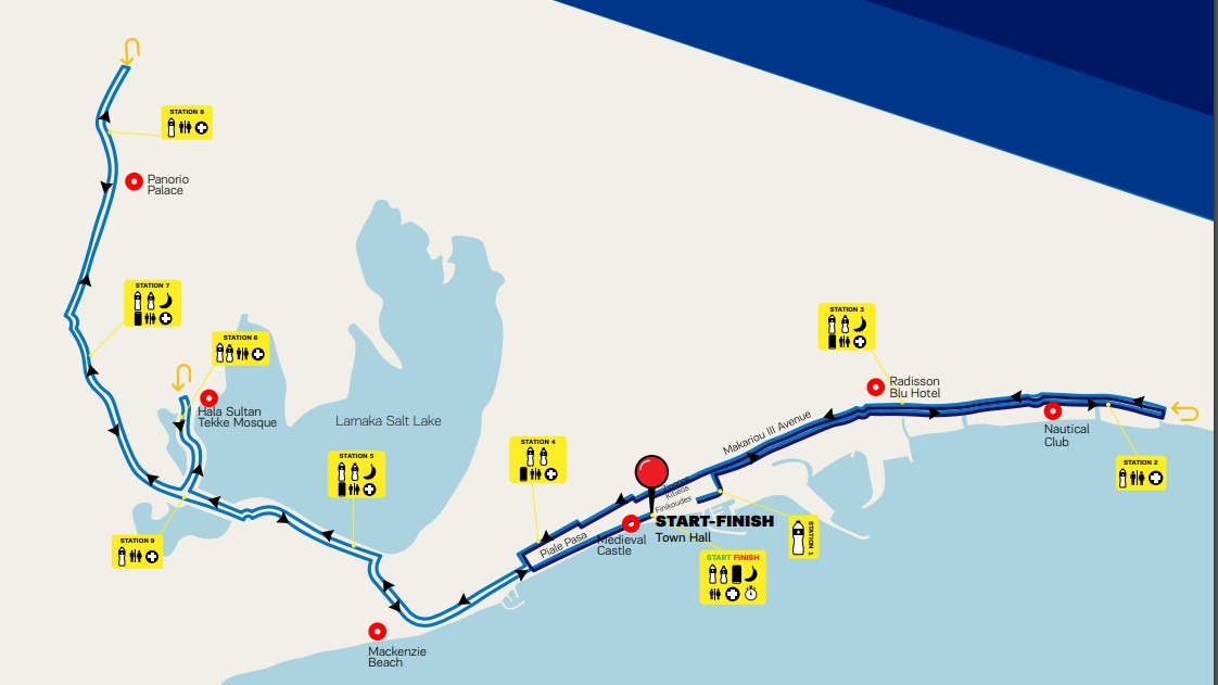 Larnaca marathon race route map