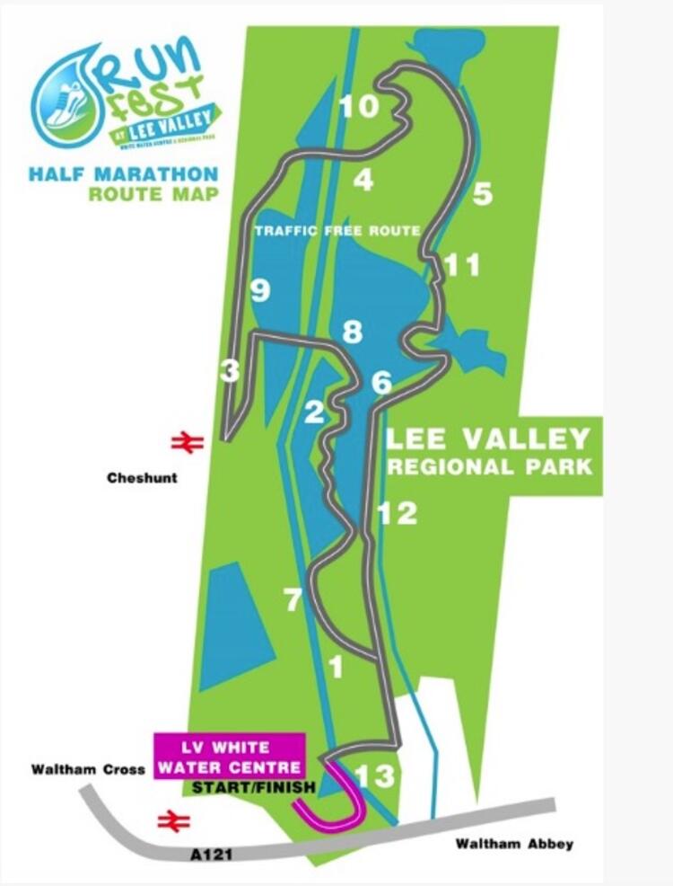 Lee Valley Half Marathon Route Map