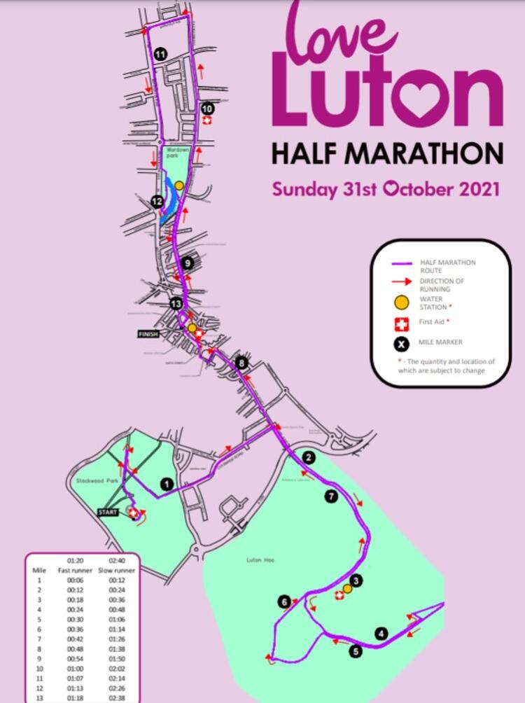 Love Luton Half Marathon Course Map