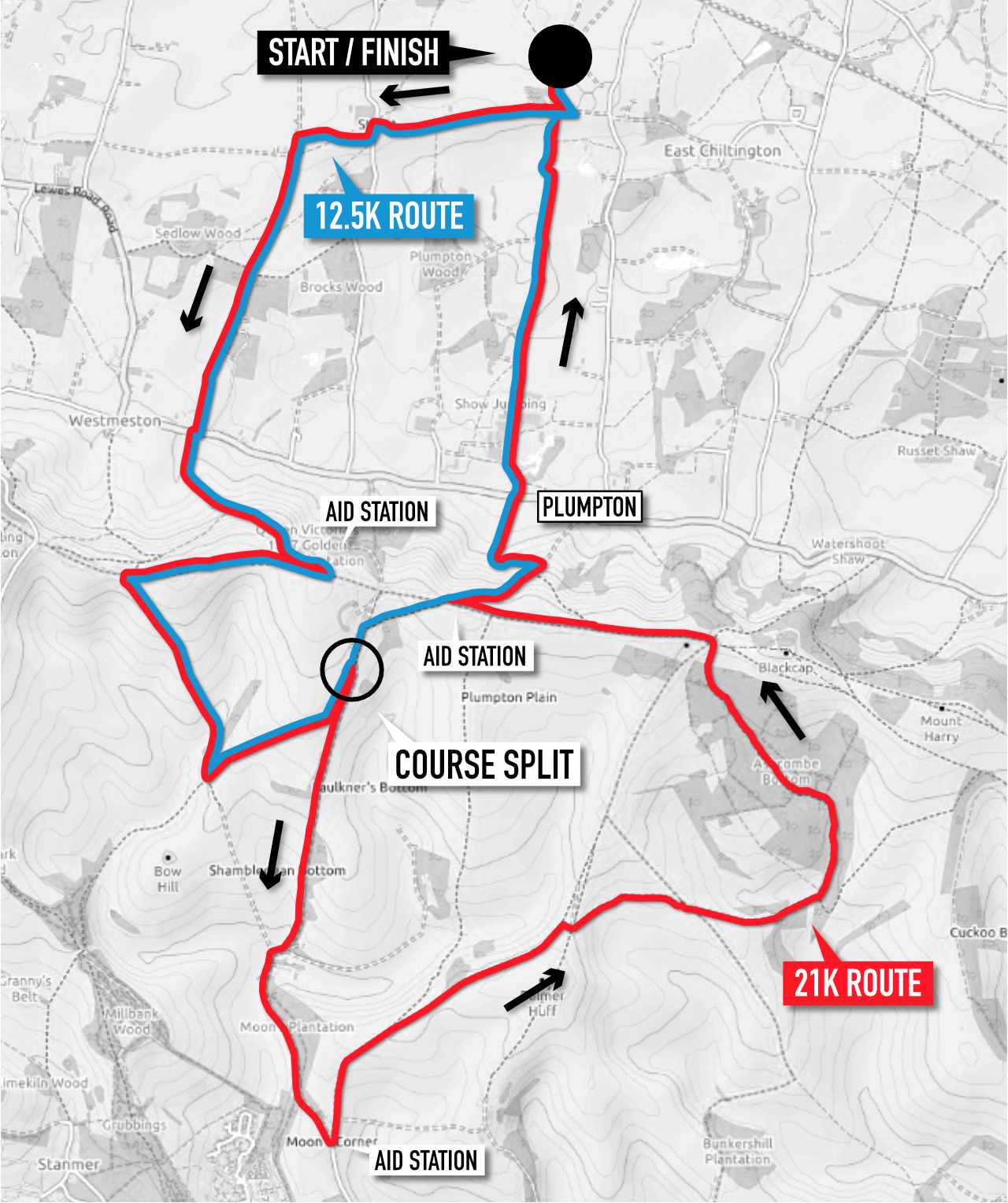 Sussex Downs Half Marathon Course Route Map
